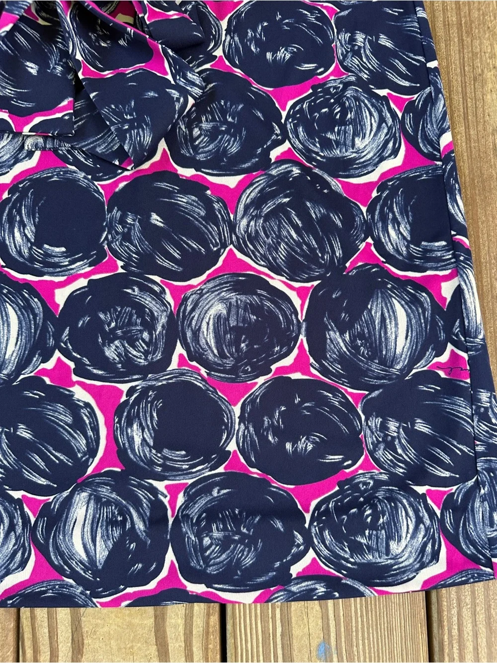 Tory Burch Abstract Print Tie Waist Midi Dress Navy Pink M NWOT
